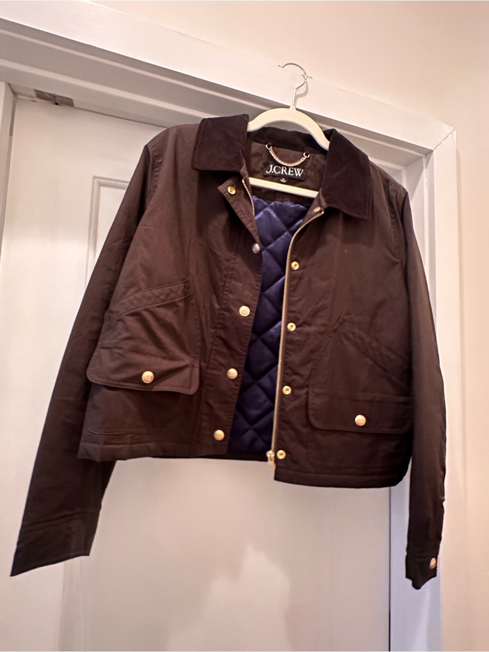 J. Crew Women’s Brown Quilted-Lined Cropped Canvas Jacket